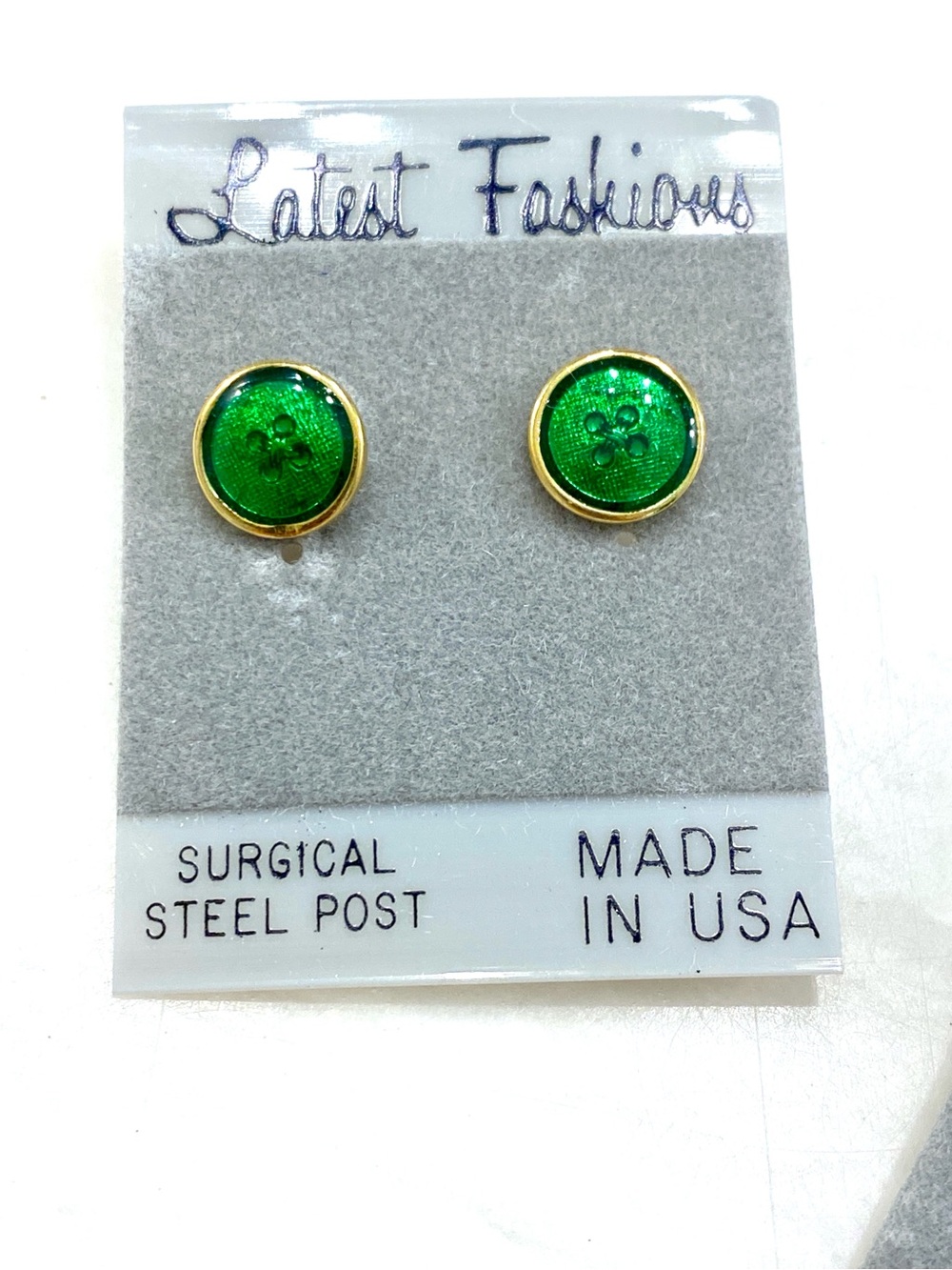 NWT Vintage Glitter Button Stud Earrings Set | Green Orange Cabochon - Picture 2 of 6